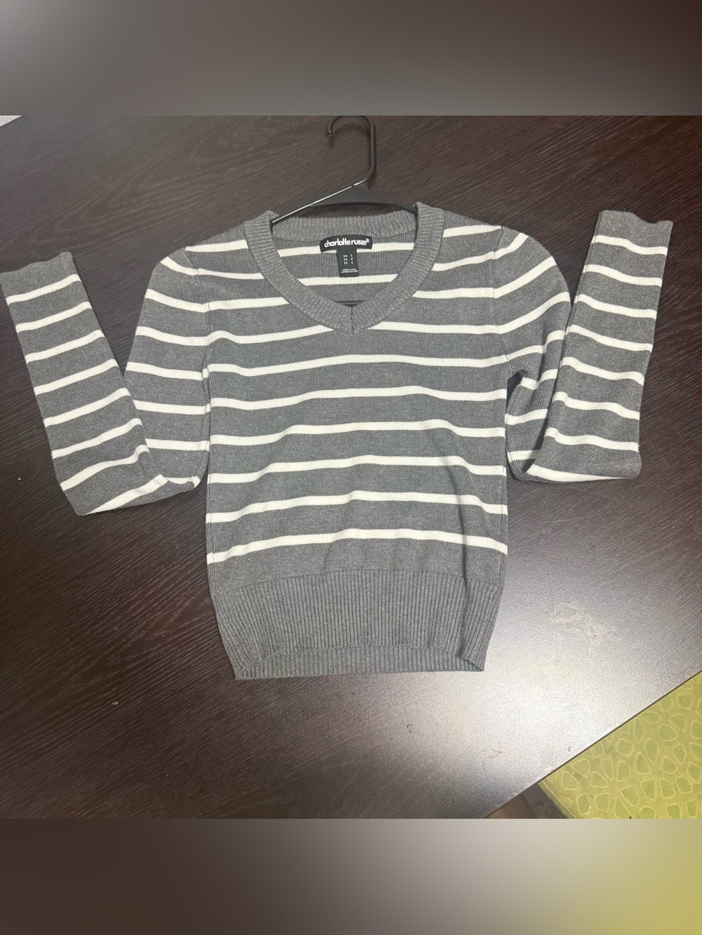 Charlotte Russe Gray & White Striped Knit Top